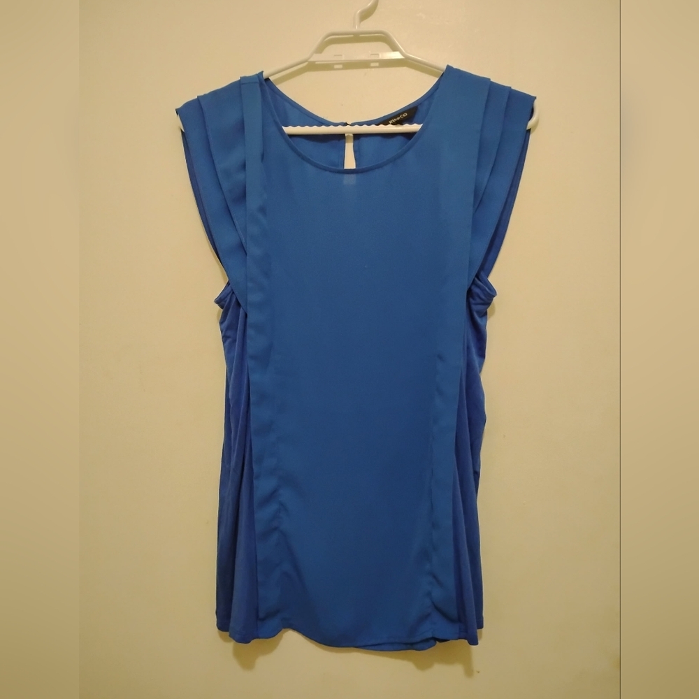 RW&CO Blue Pleated Cap Sleeve Blouse Size M